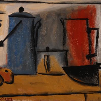 cafetière bleu, blanc, rouge